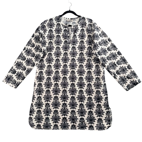 Malabar Bay Tops - Malabar Bay Pineapple Block Print Womens Tunic L Black White Cotton Boho Resort
